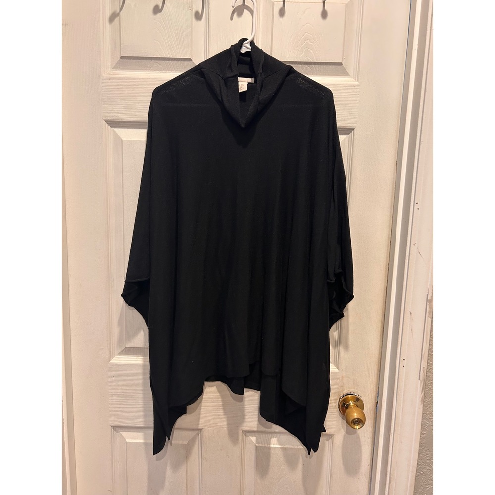 H&M Basic Black Turtleneck Poncho Oversized Knit One Size Minimalist Dark Cozy